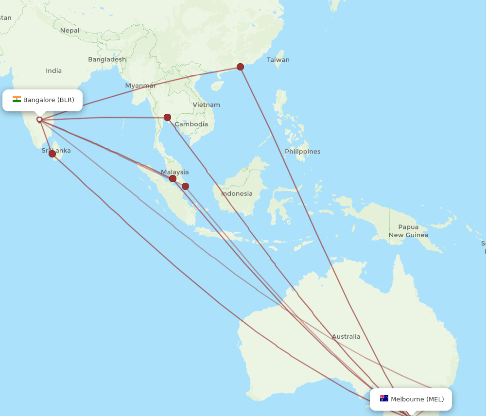 MEL to BLR flights and routes map