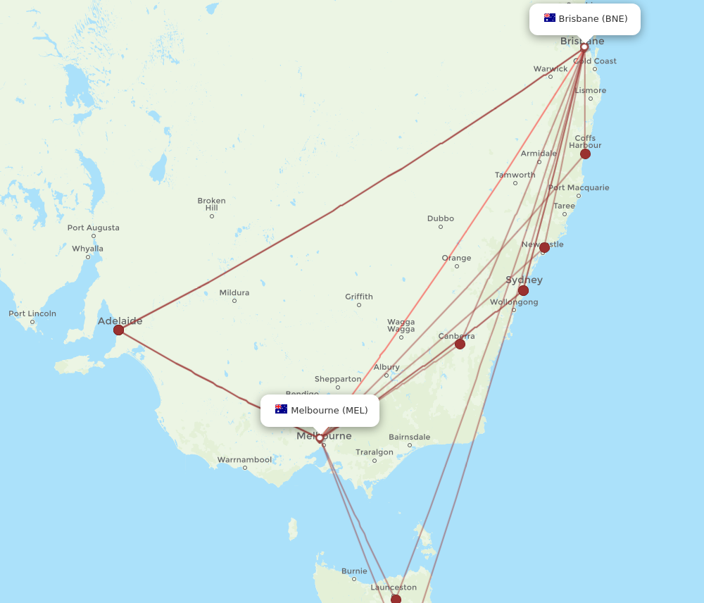 MEL to BNE flights and routes map