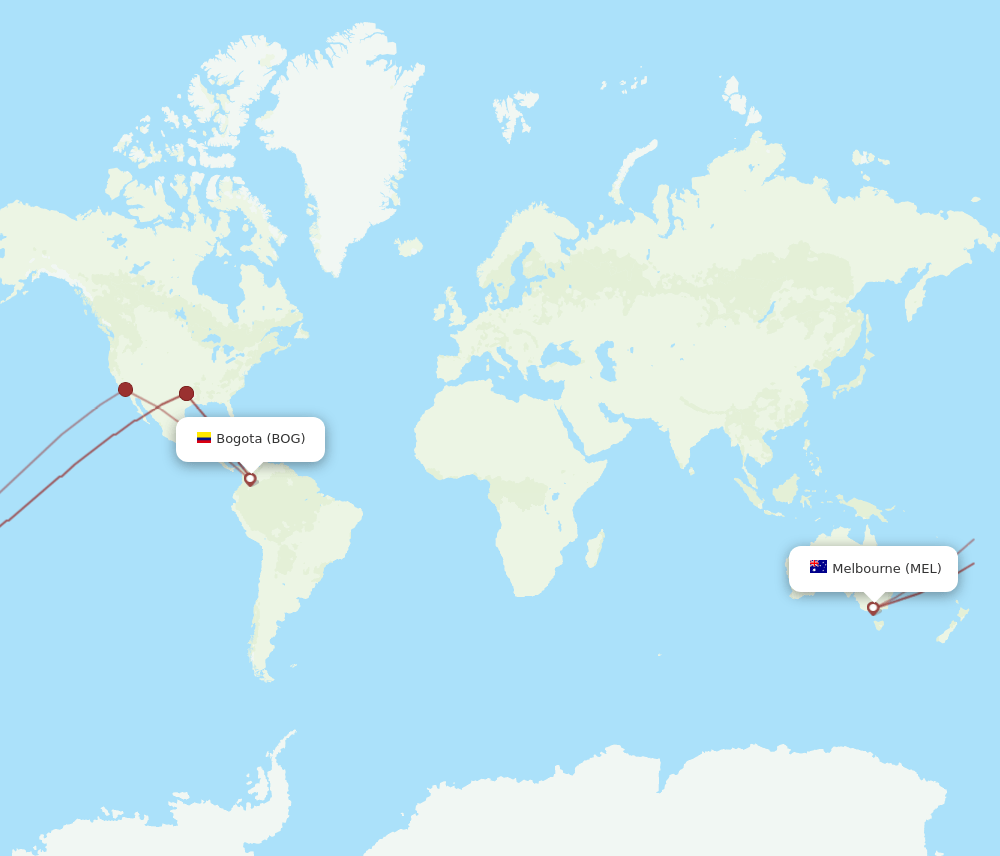 MEL to BOG flights and routes map