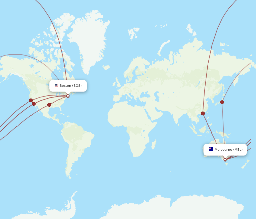 MEL to BOS flights and routes map