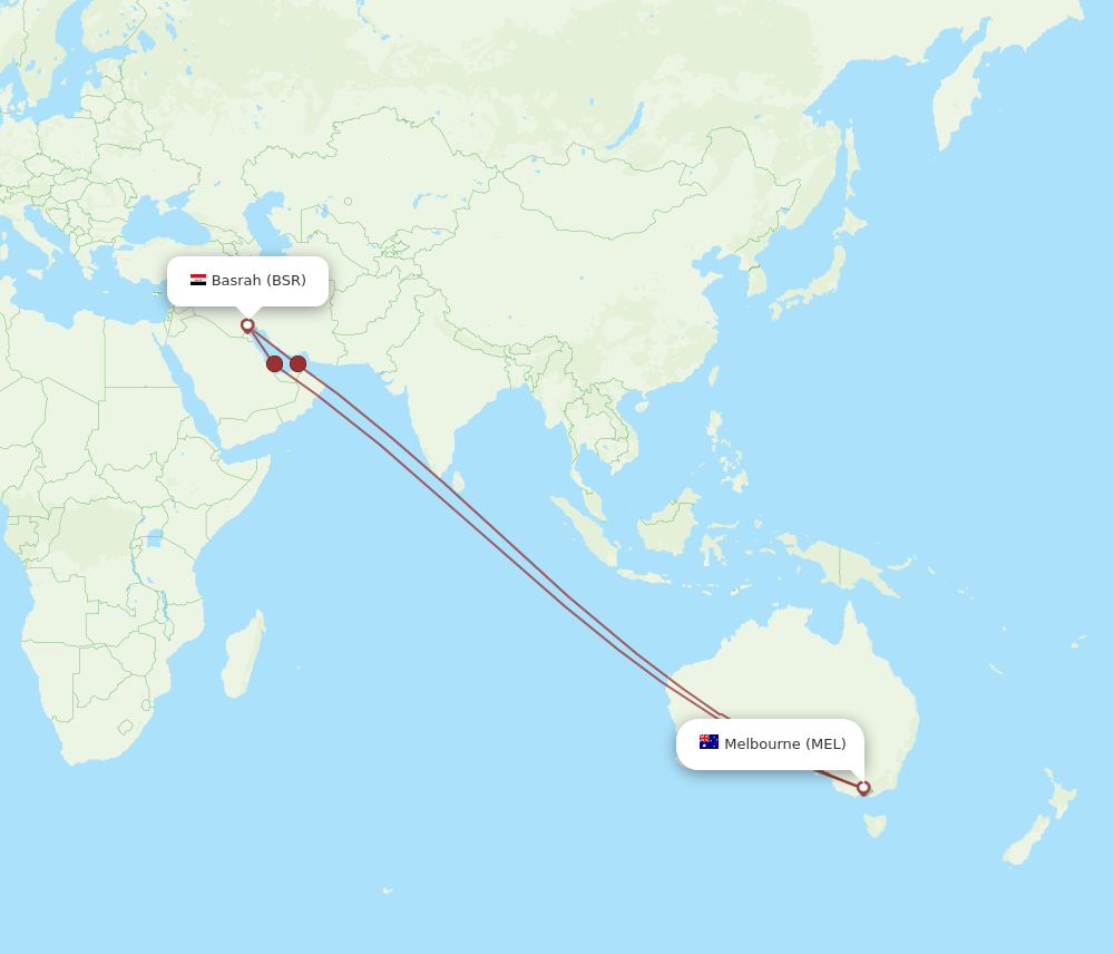 MEL to BSR flights and routes map