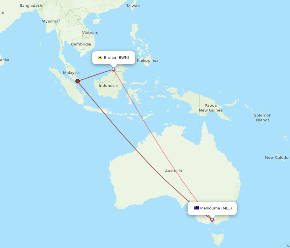 MEL-BWN flight routes