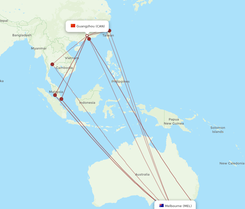 MEL to CAN flights and routes map