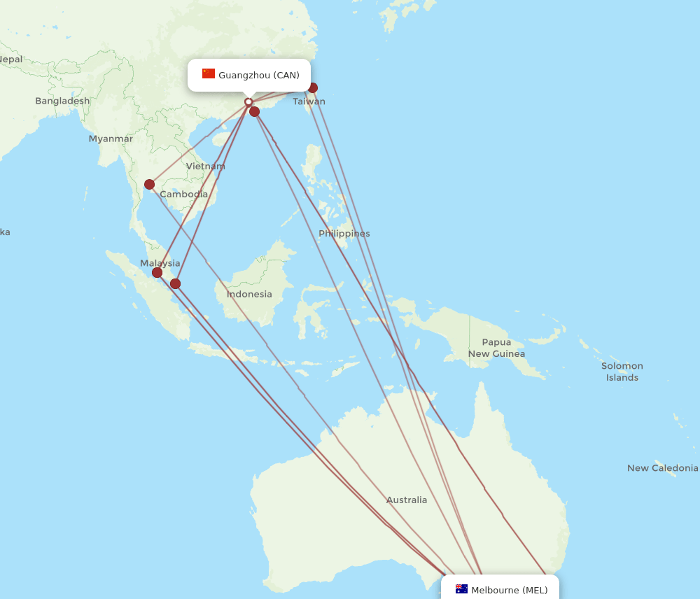 MEL-CAN flight routes
