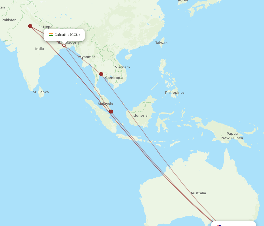 MEL-CCU flight routes