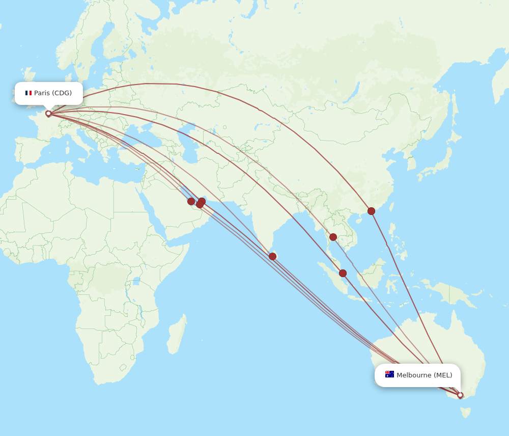 MEL to CDG flights and routes map