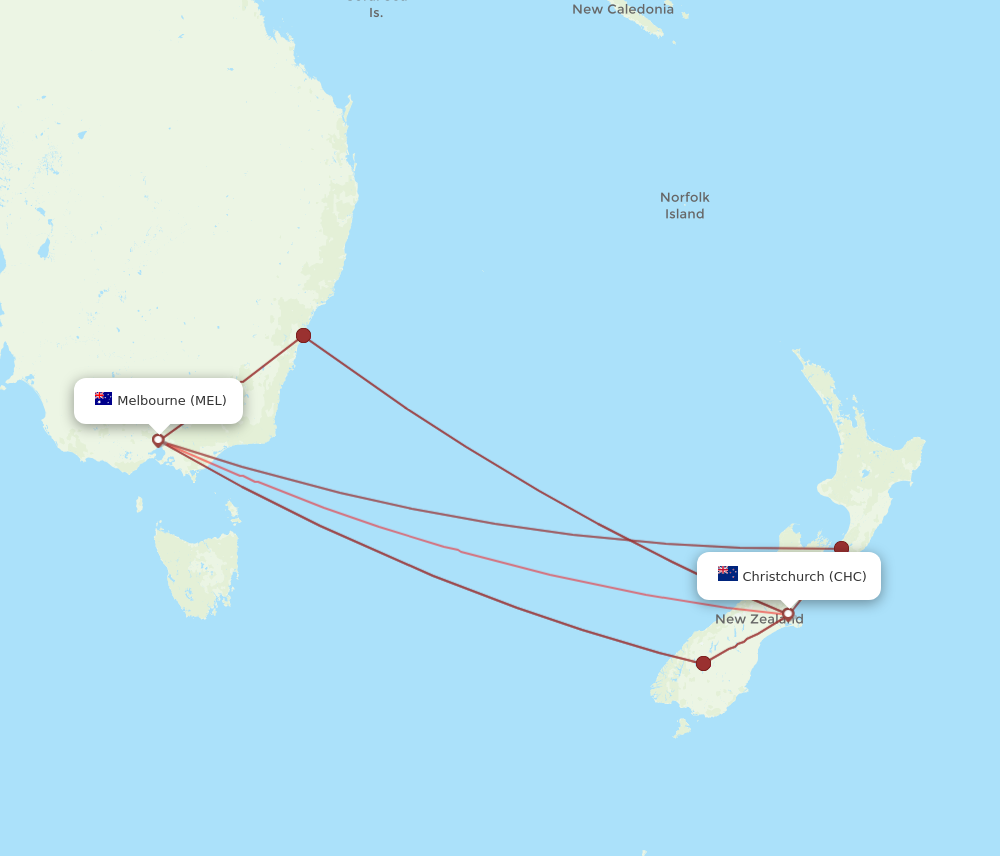 MEL to CHC flights and routes map