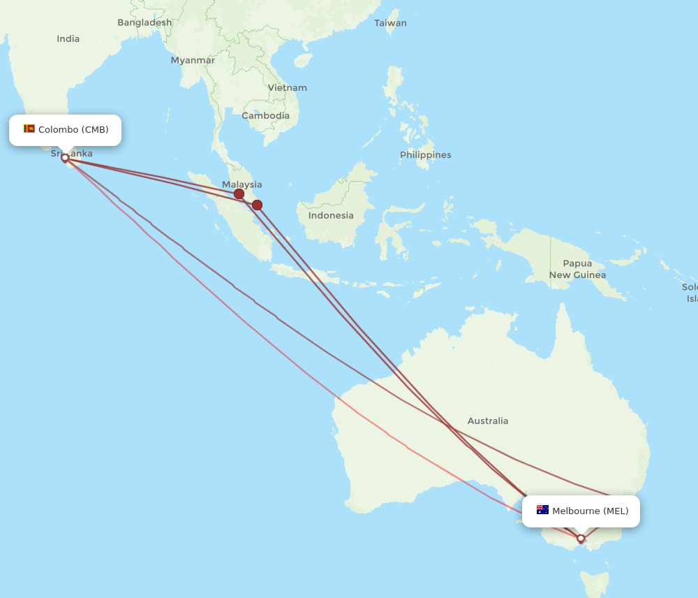 MEL to CMB flights and routes map