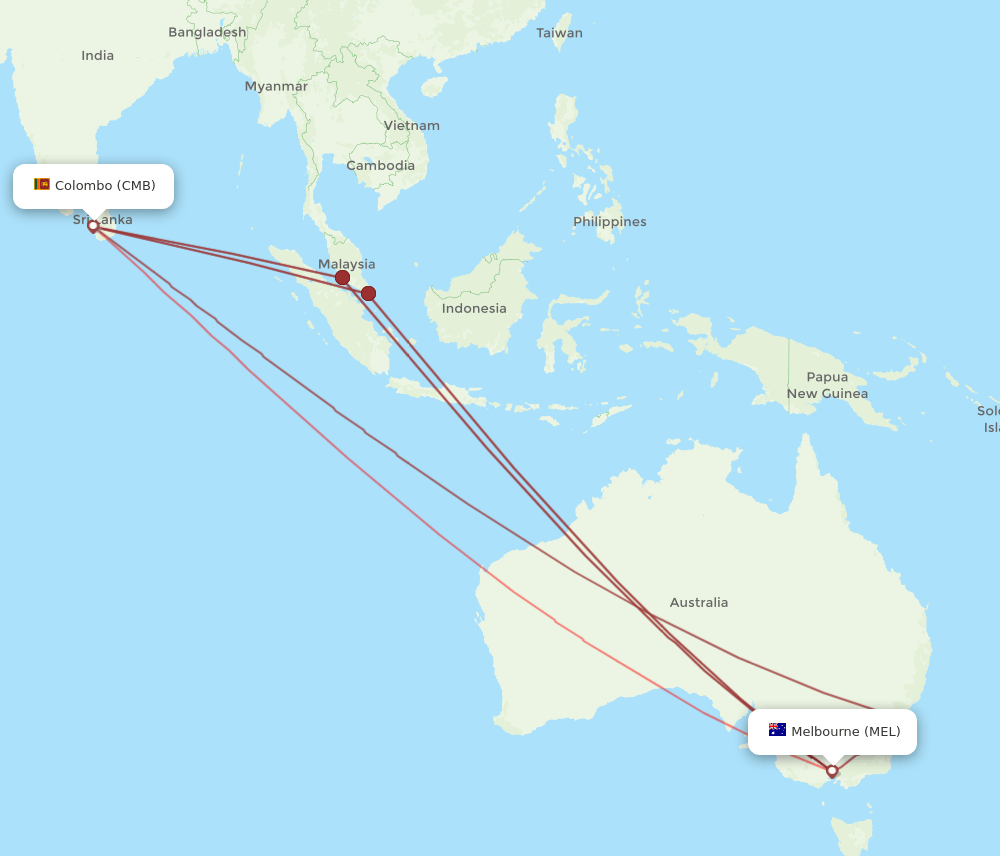 MEL-CMB flight routes