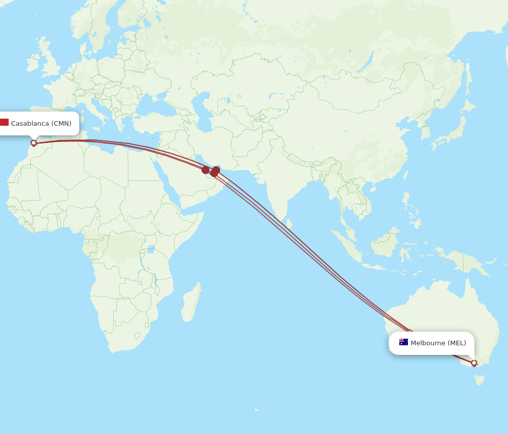 MEL to CMN flights and routes map
