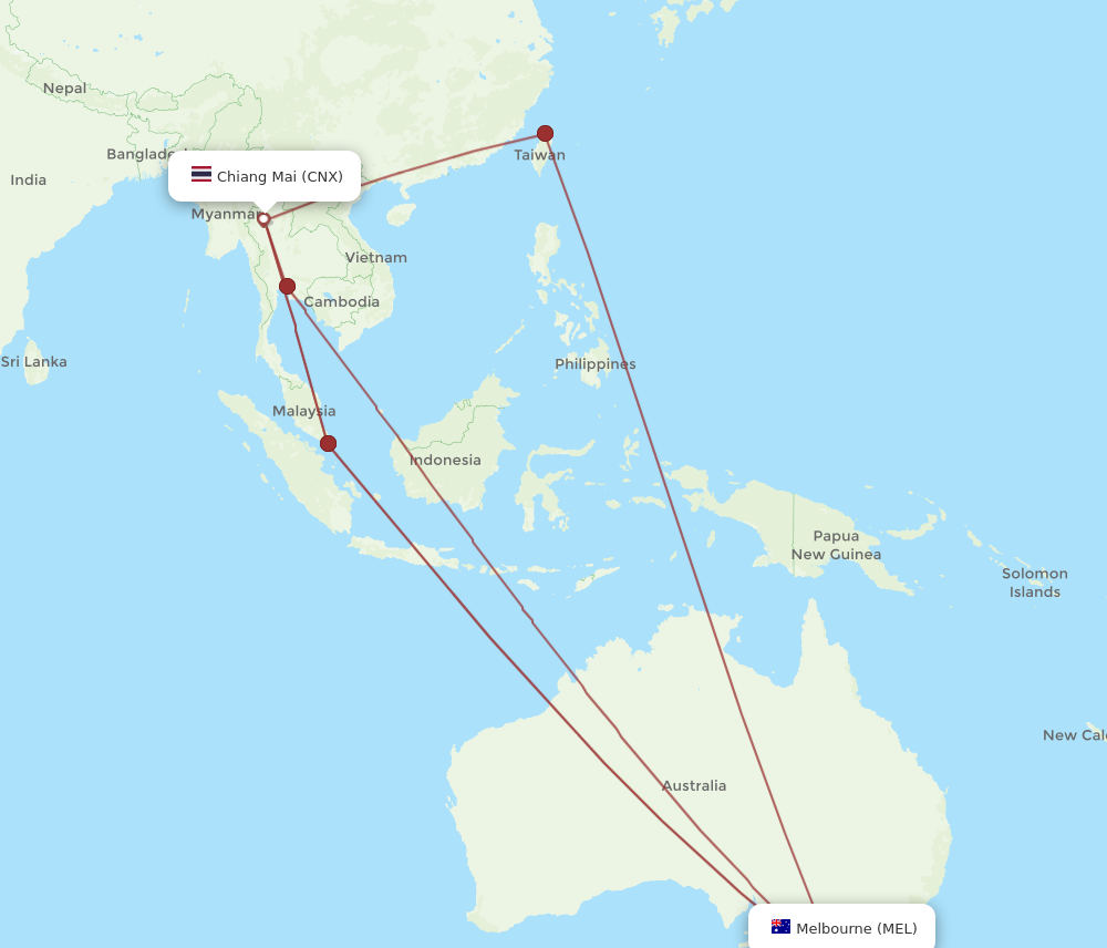 MEL to CNX flights and routes map