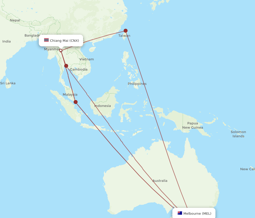 MEL-CNX flight routes