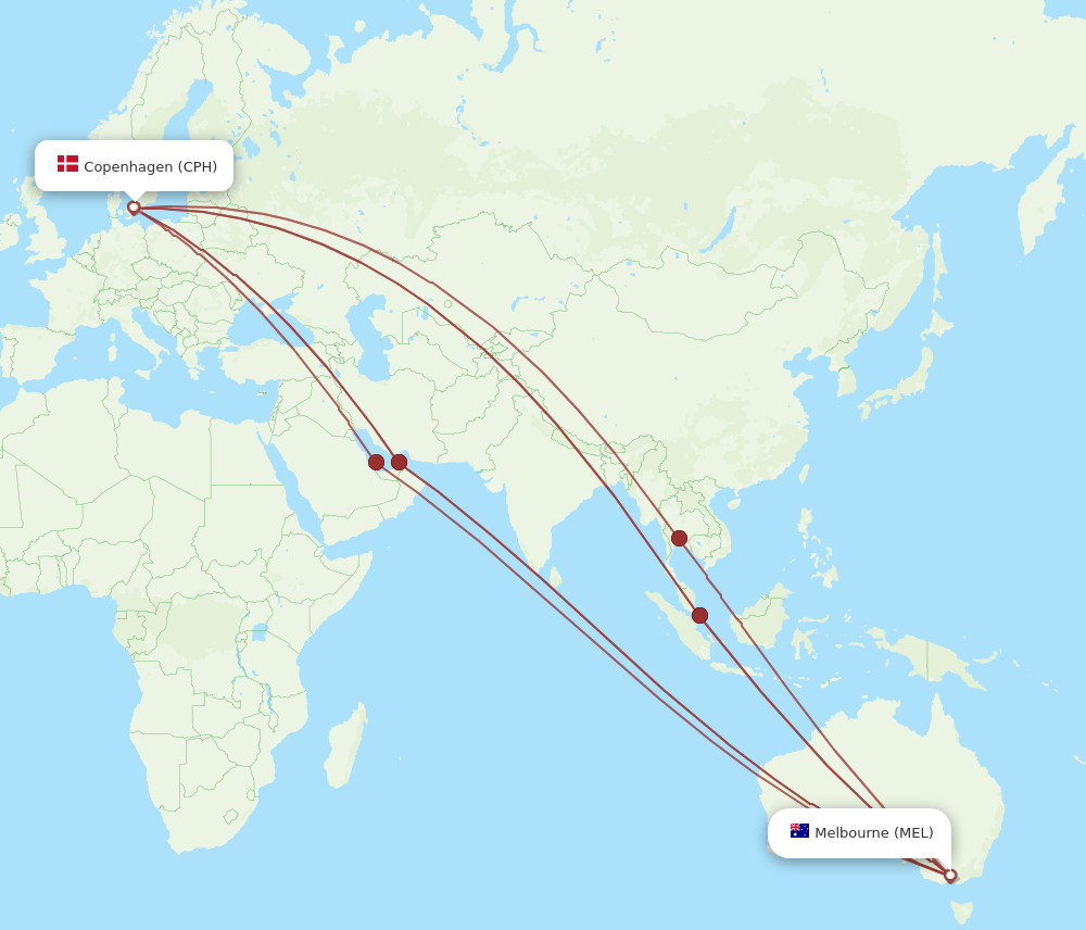 MEL-CPH flight routes
