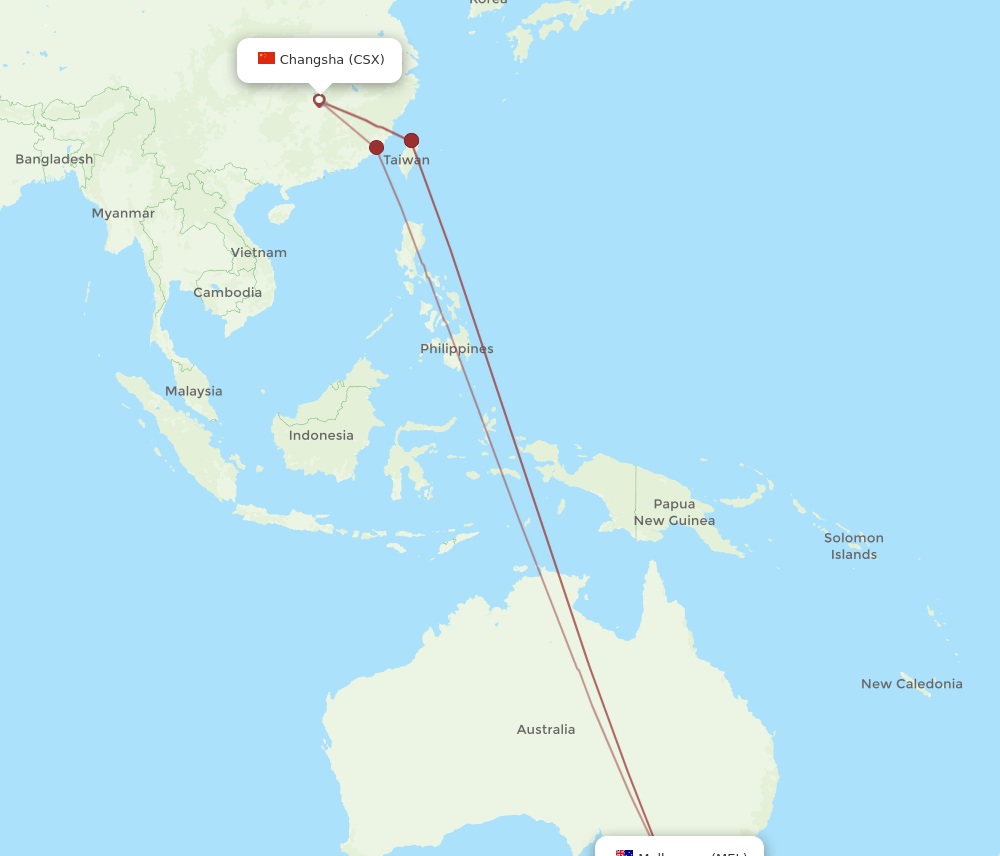 MEL to CSX flights and routes map