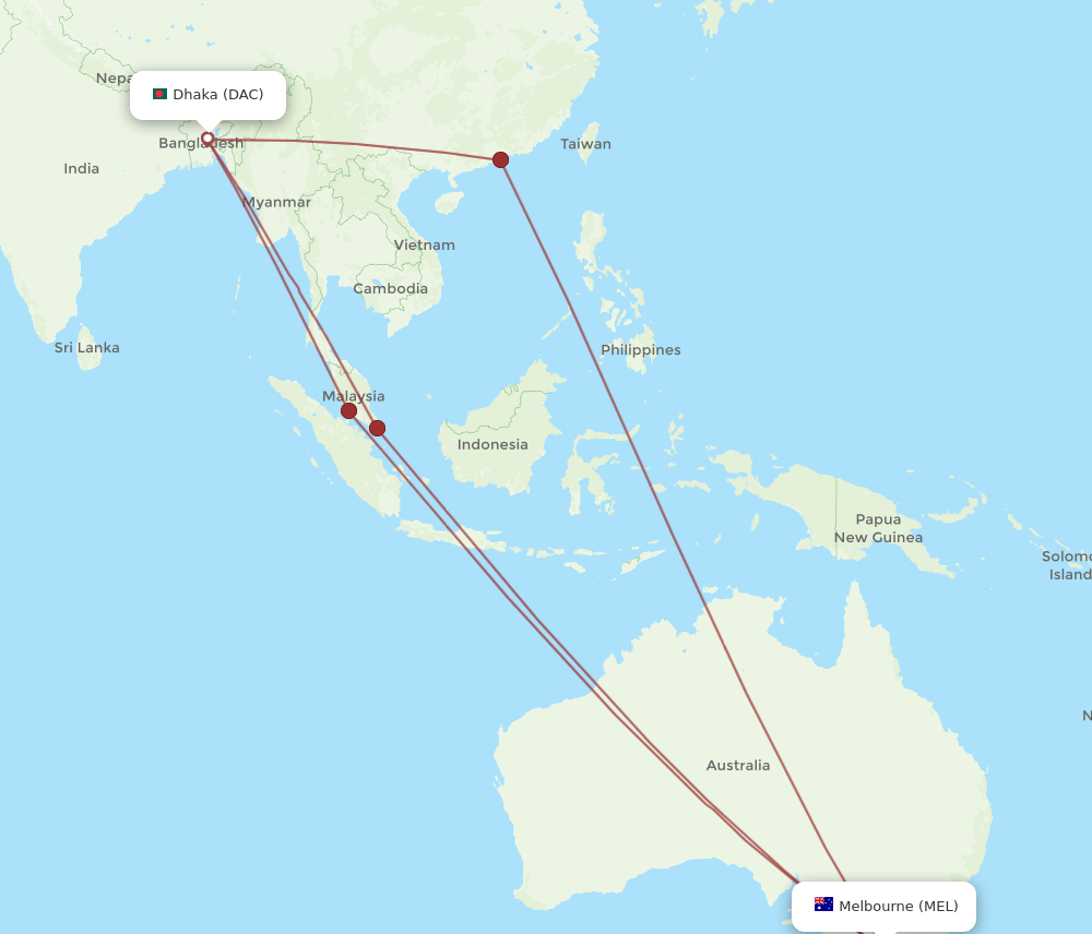 MEL-DAC flight routes