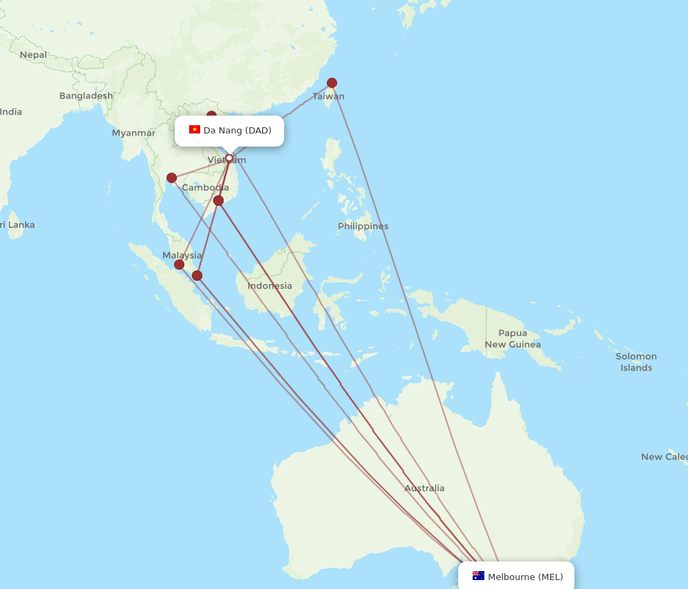 MEL-DAD flight routes