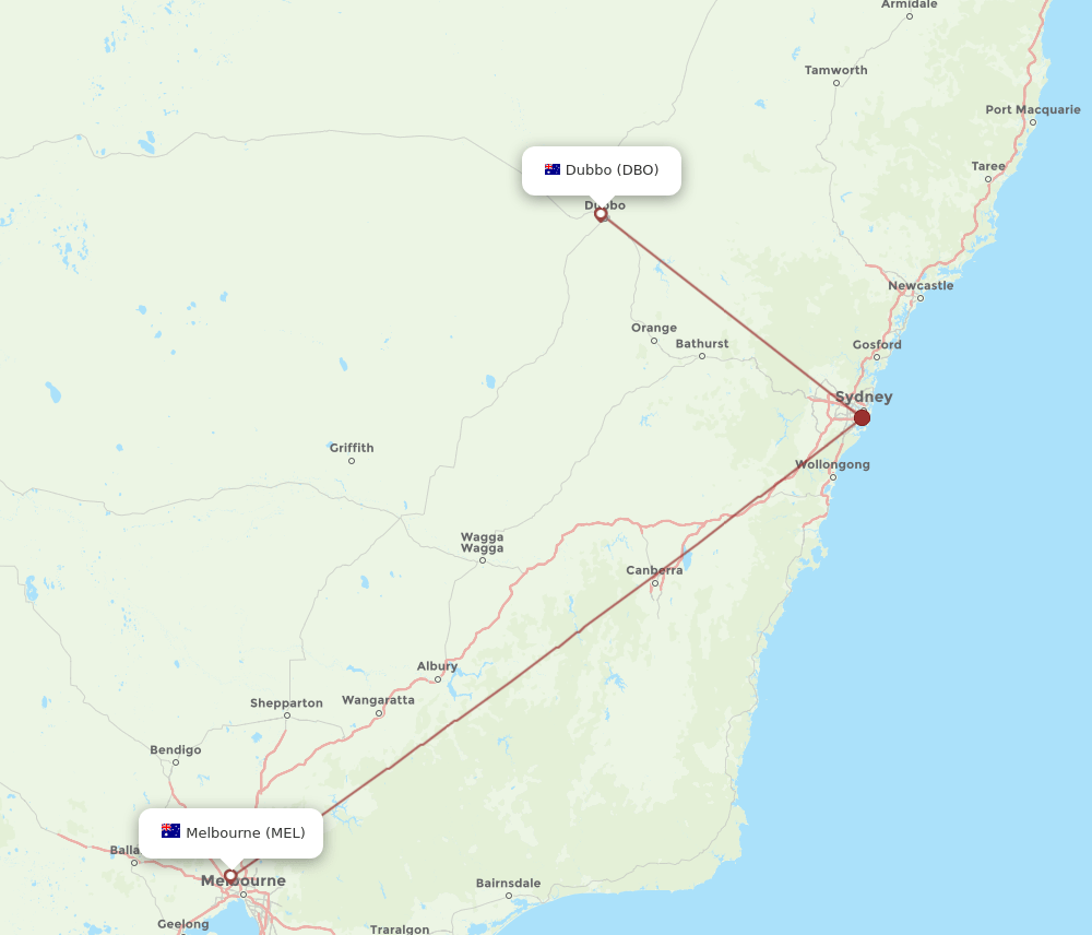 MEL-DBO flight routes