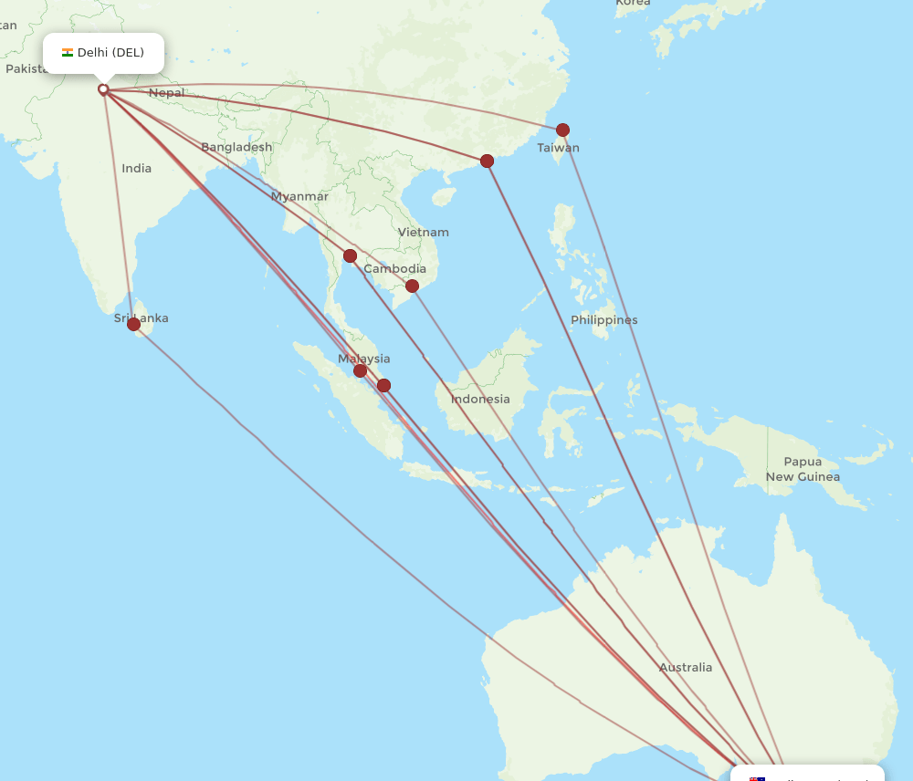 MEL to DEL flights and routes map