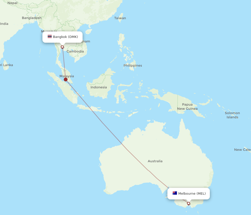 MEL-DMK flight routes