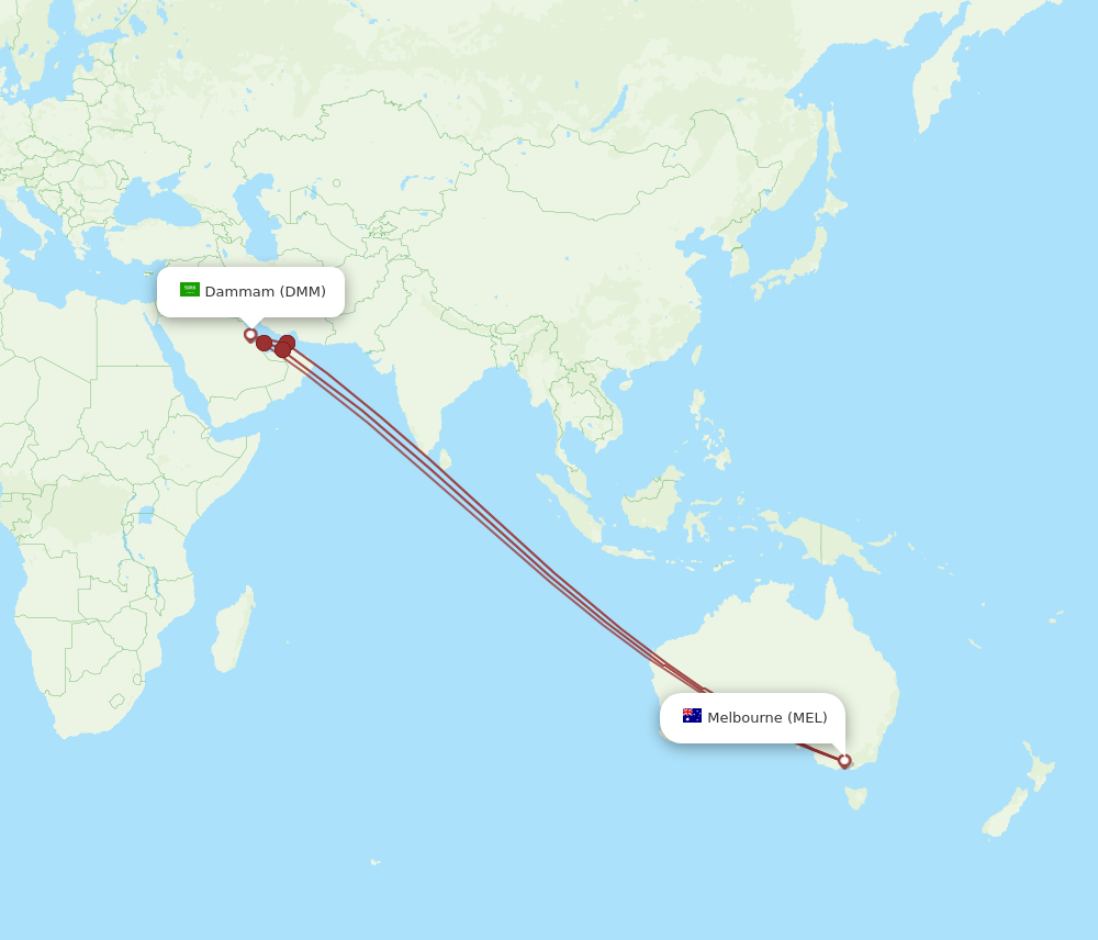 MEL to DMM flights and routes map