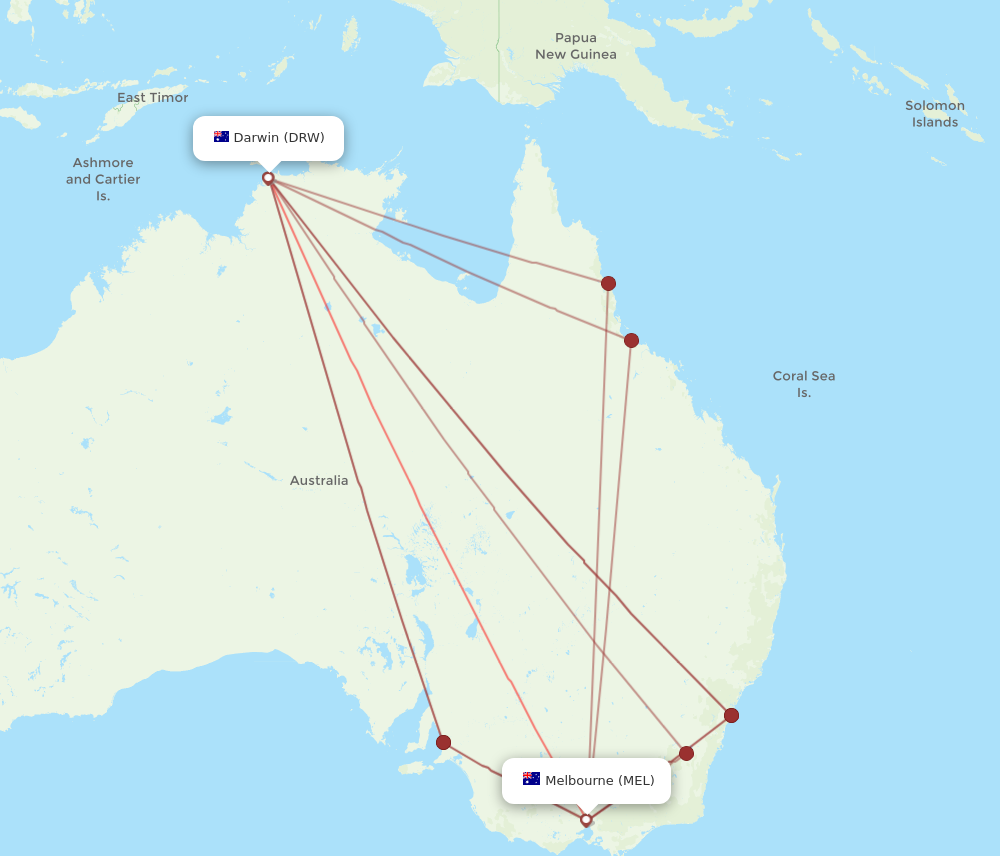 MEL to DRW flights and routes map