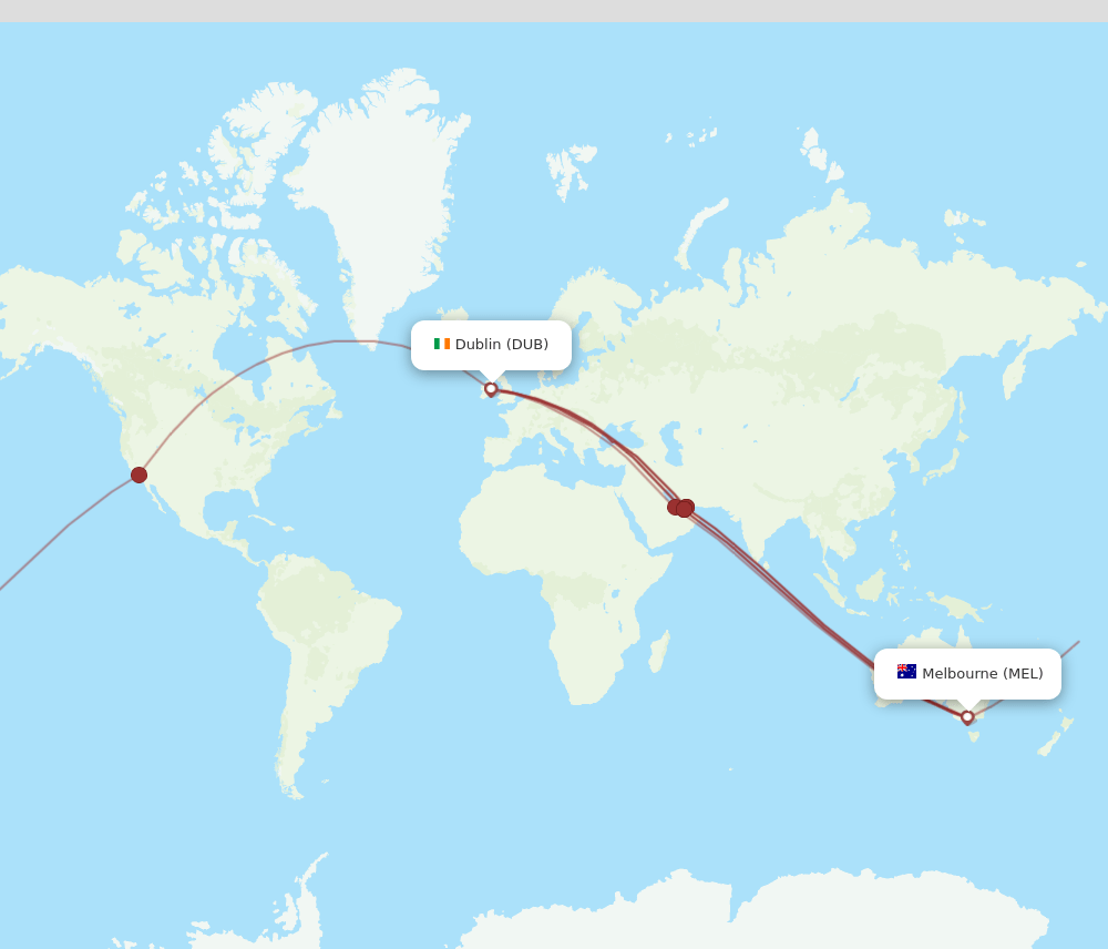 MEL to DUB flights and routes map