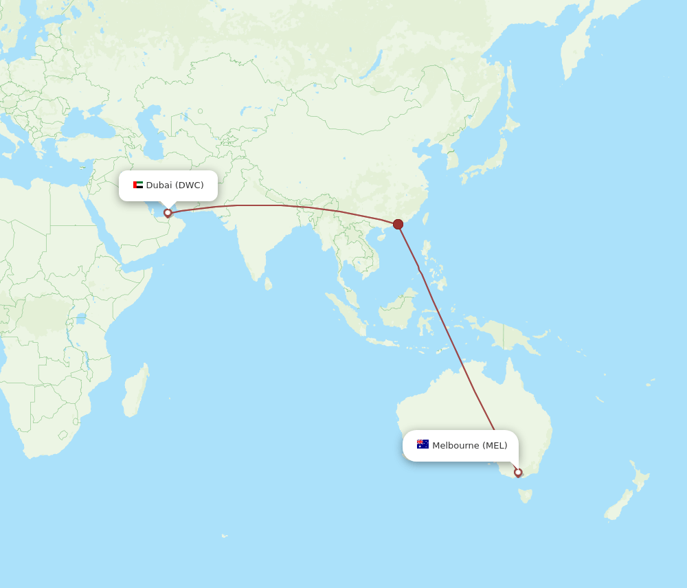 MEL to DWC flights and routes map