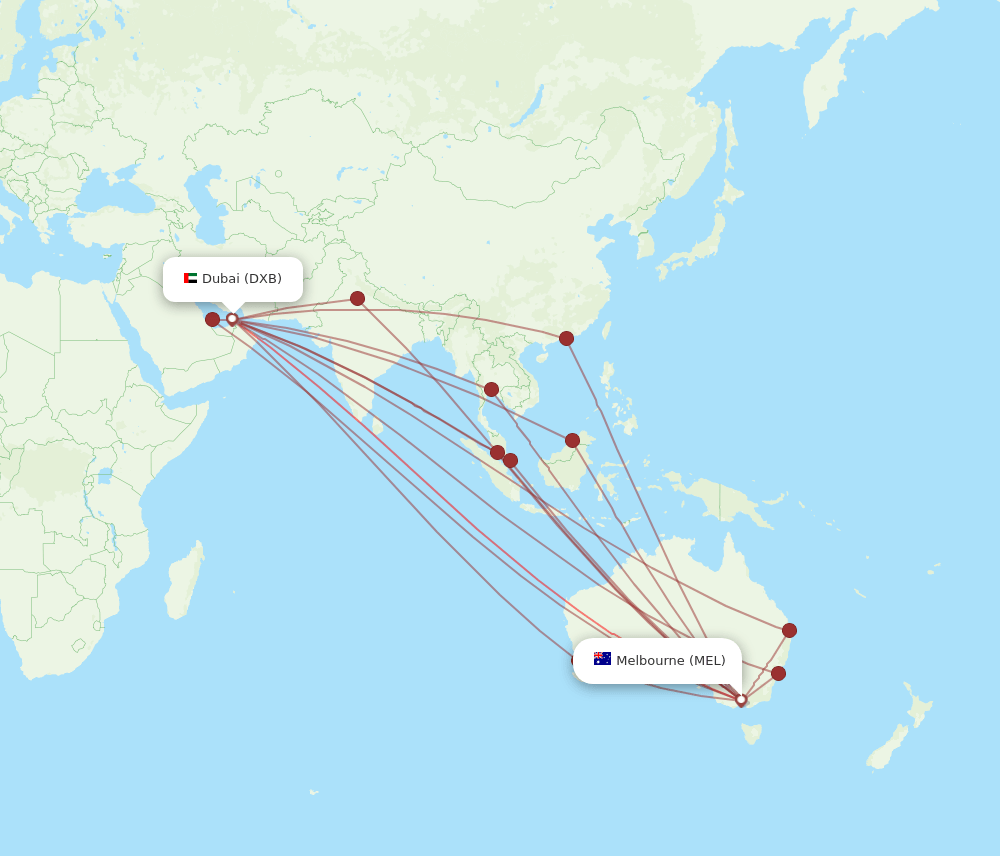 MEL to DXB flights and routes map