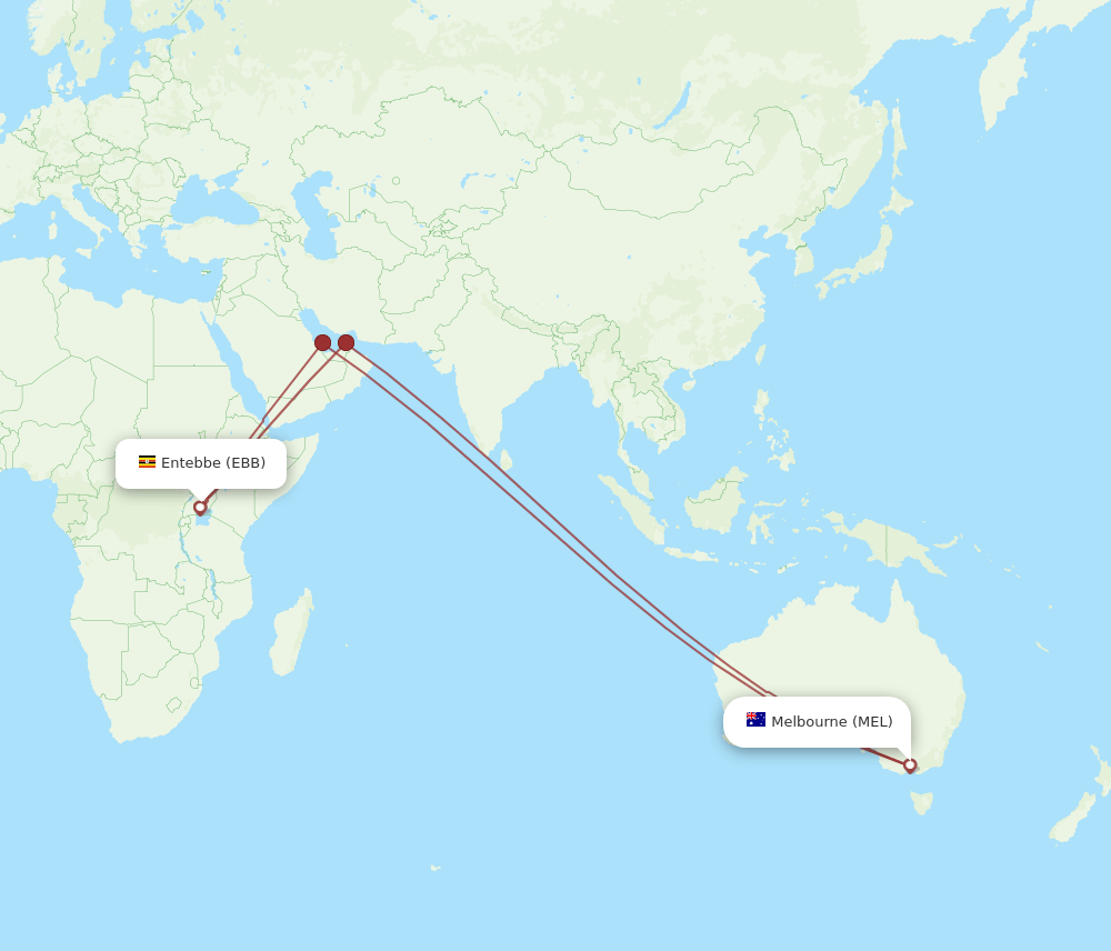 MEL to EBB flights and routes map