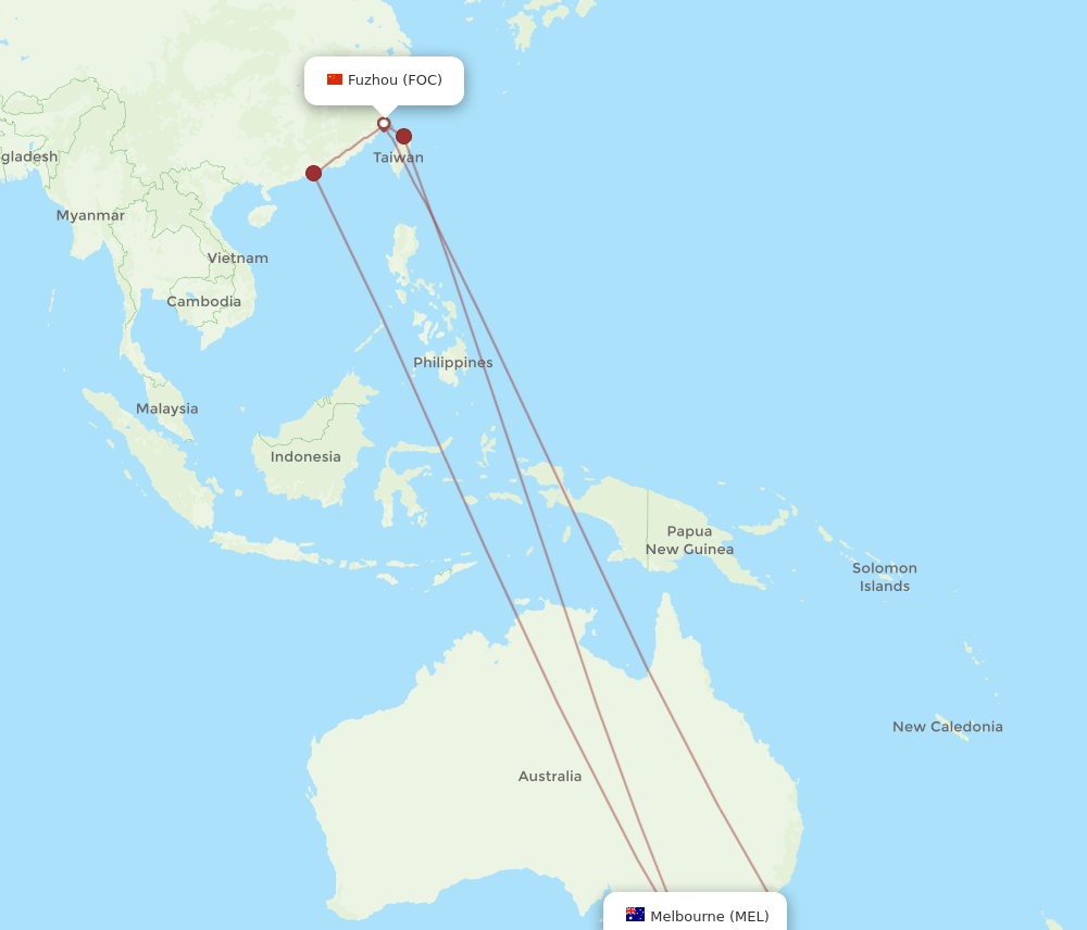 MEL-FOC flight routes