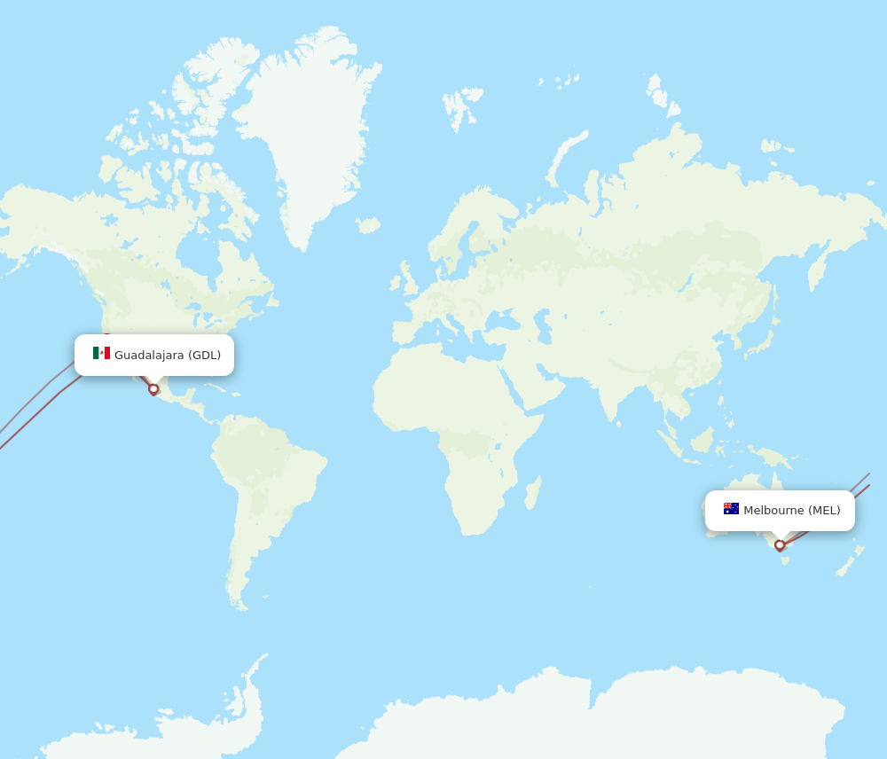 MEL-GDL flight routes