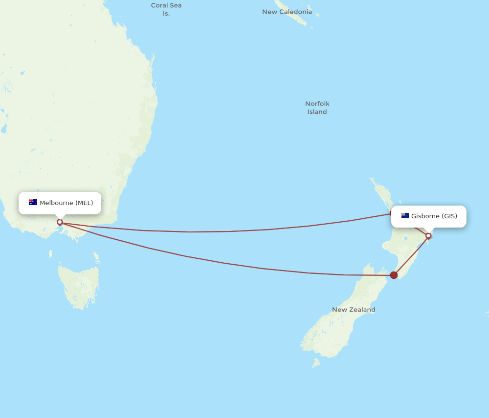 MEL to GIS flights and routes map