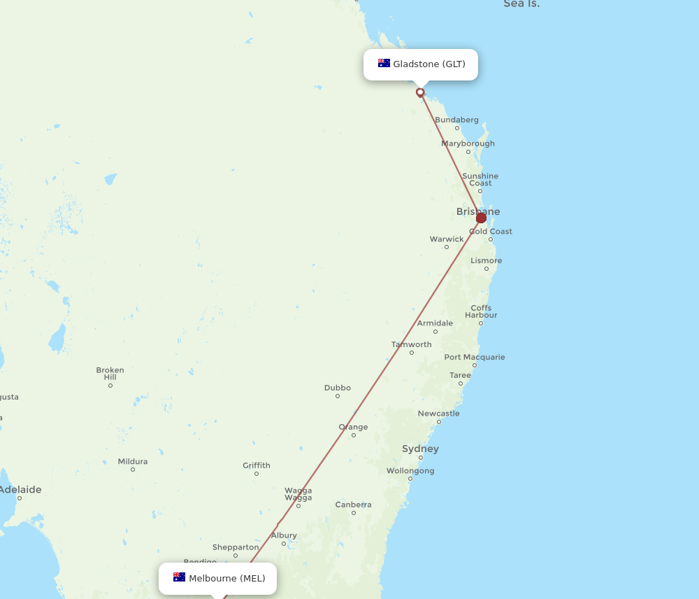 MEL to GLT flights and routes map
