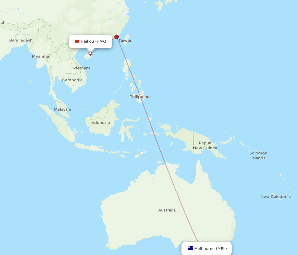 MEL-HAK flight routes