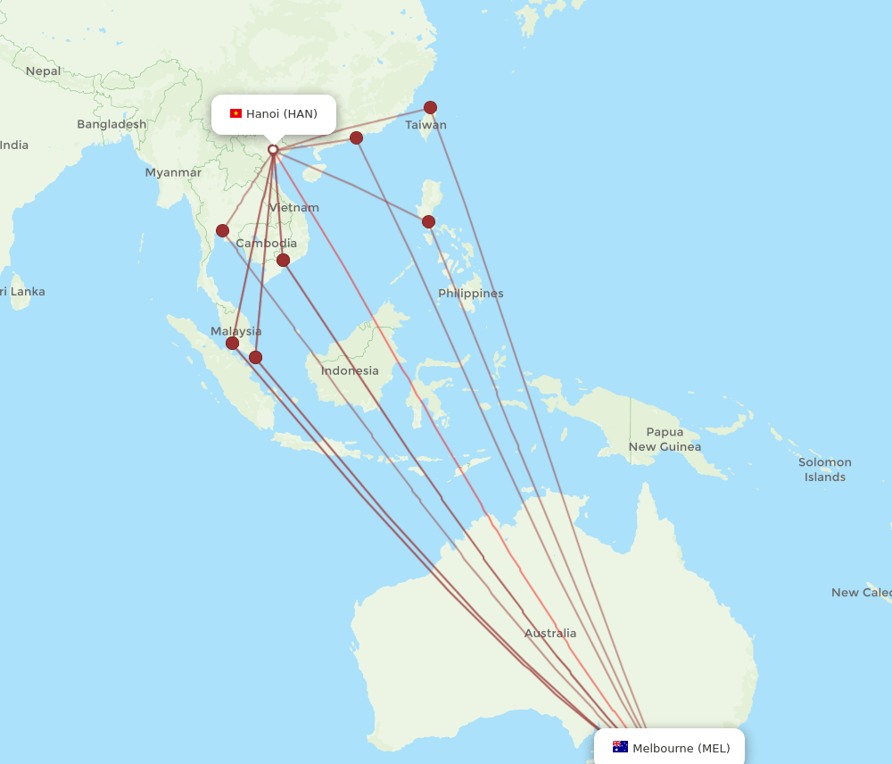 MEL to HAN flights and routes map