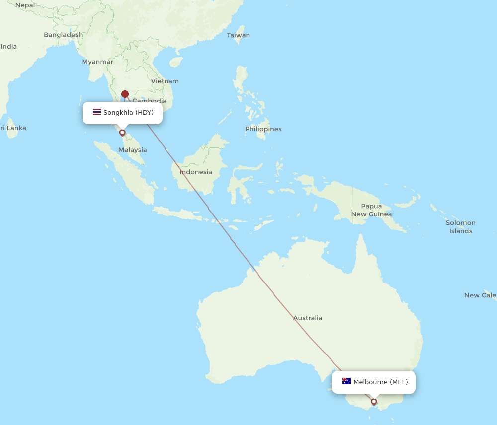 MEL-HDY flight routes