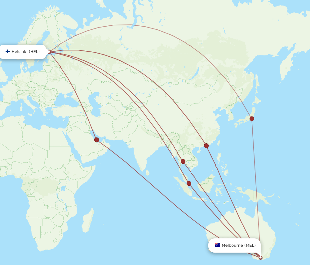 MEL-HEL flight routes