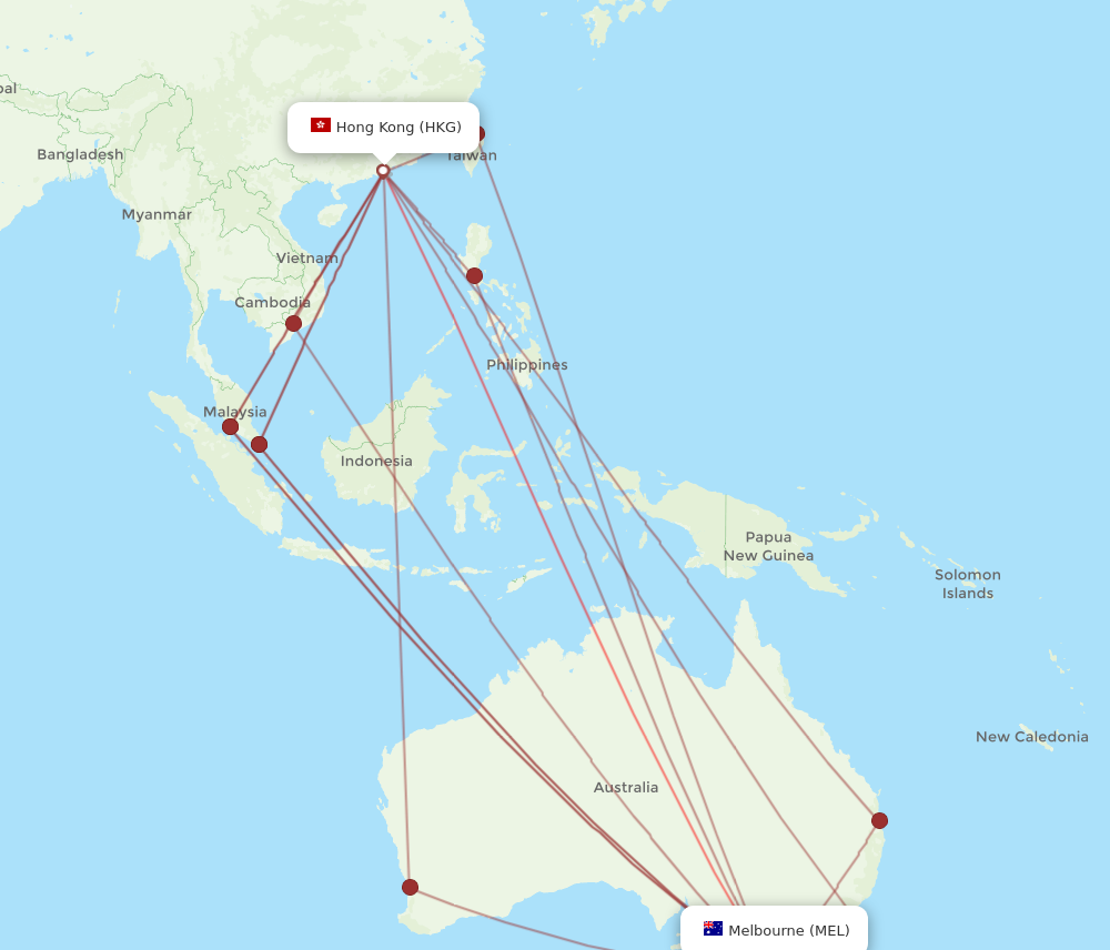 MEL to HKG flights and routes map
