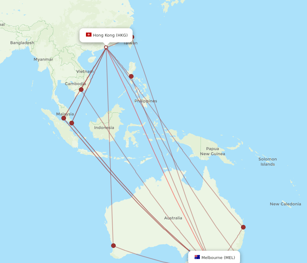 MEL-HKG flight routes