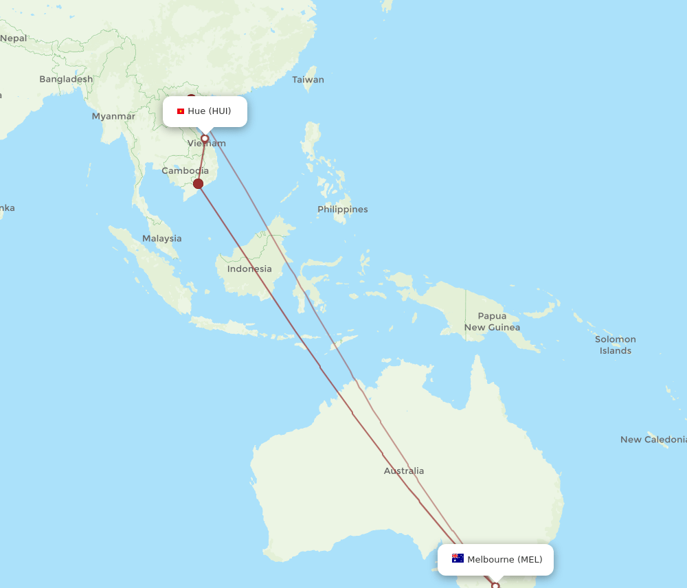MEL-HUI flight routes