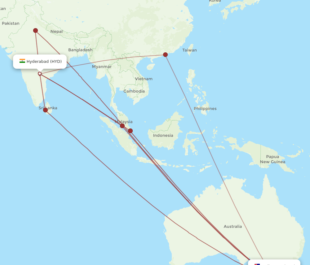Flights from Melbourne to Hyderabad, MEL to HYD - Flight Routes