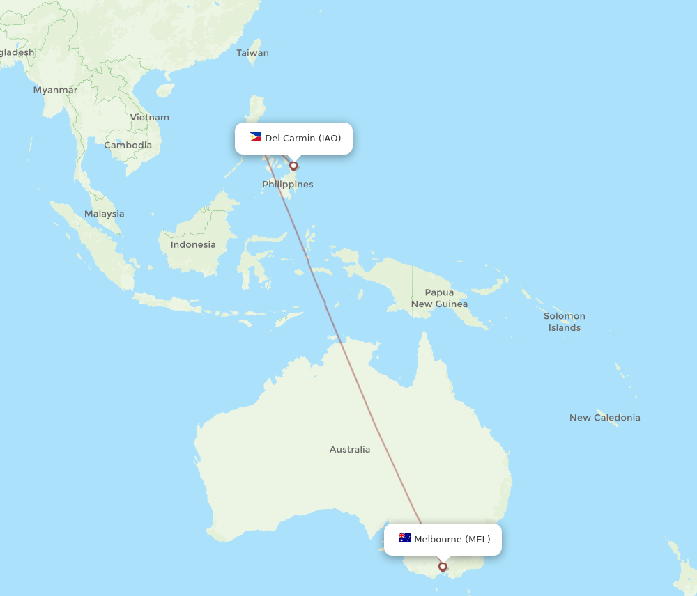 Melbourne - Del Carmin route map and flight paths