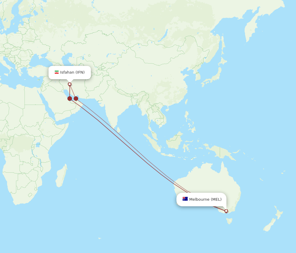 IFN to MEL flights and routes map