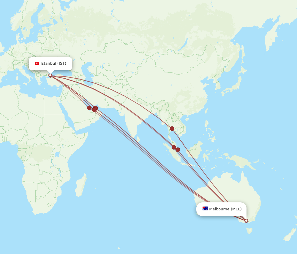 MEL to IST flights and routes map