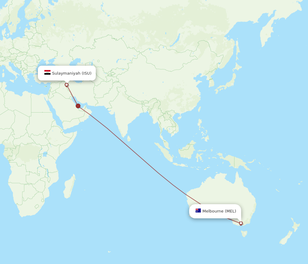 Sulaimaniyah - Melbourne route map and flight paths