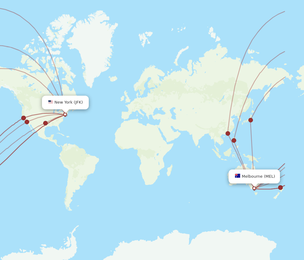 MEL-JFK flight routes