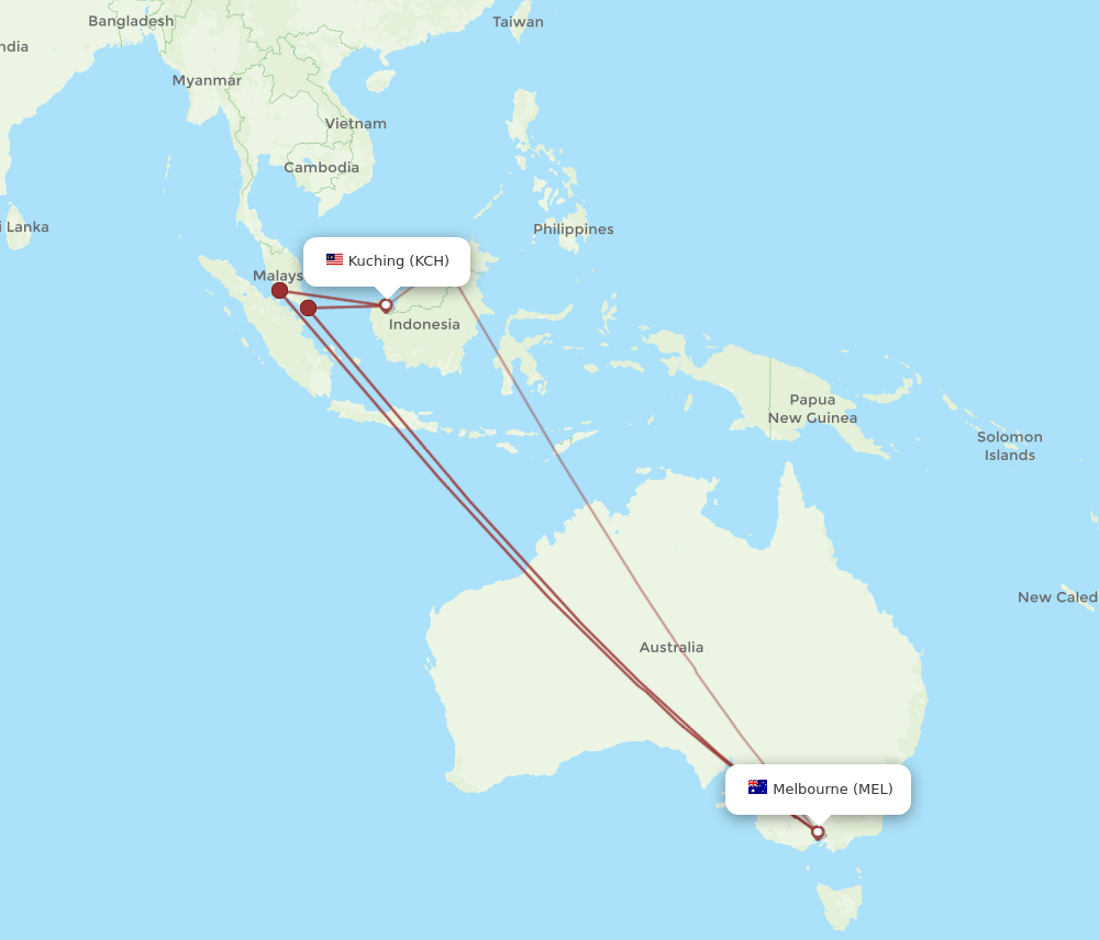 MEL-KCH flight routes