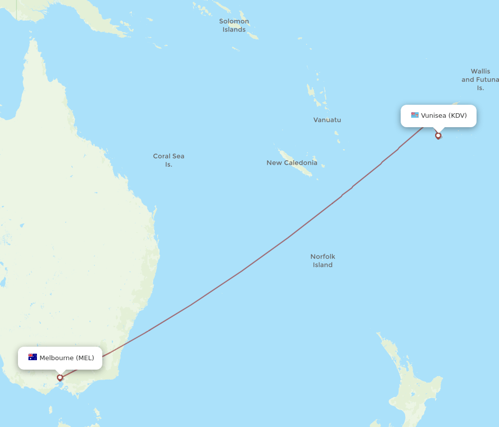 MEL-KDV flight routes