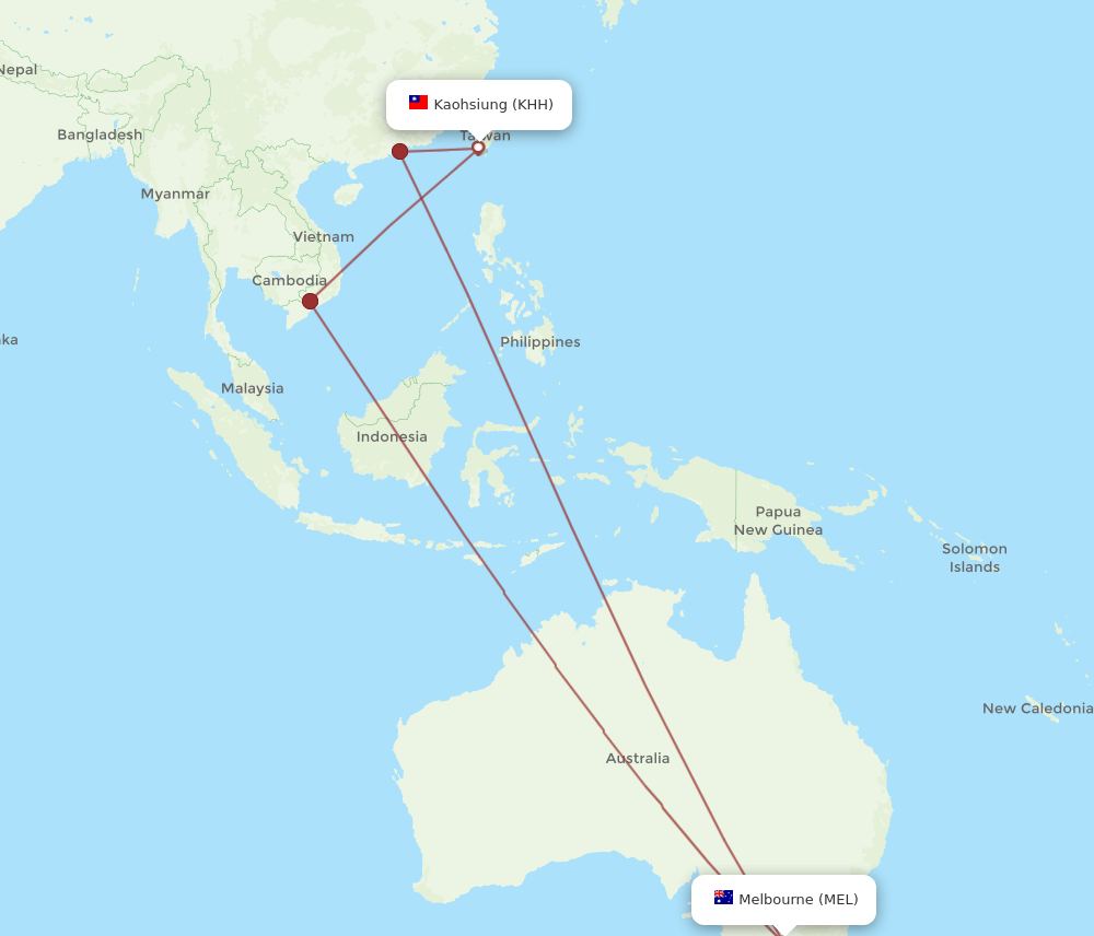 MEL-KHH flight routes