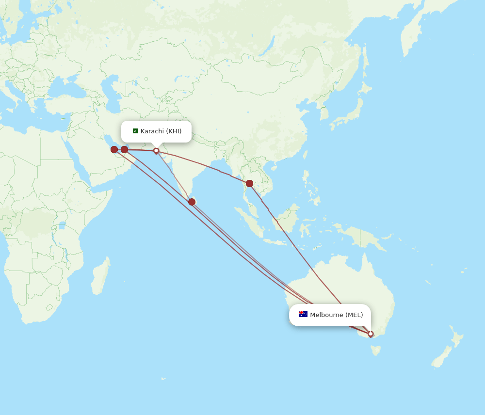 MEL-KHI flight routes